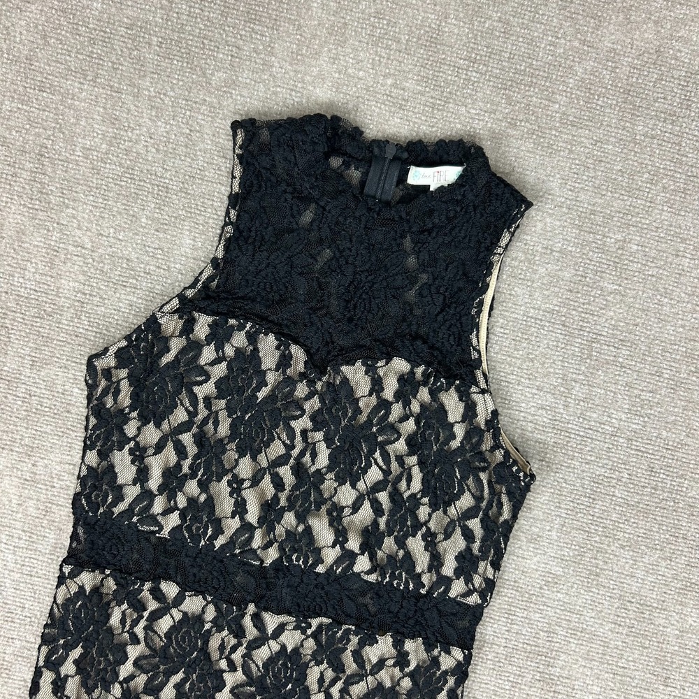 Love Fire Pencil Dress Womens Large Black Cocktail Allover‎ Lace Floral Back Zip